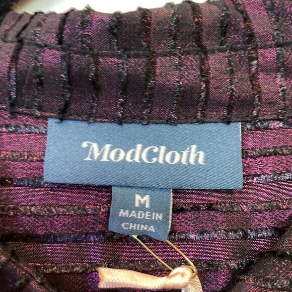 ModCloth Purple Striped Sheer Metallic Button Down Blouse Size M - Picture 6 of 13